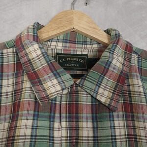 Vintage Filson Shirt Mens XL Multicolor Plaid Linen Cotton Short Sleeve